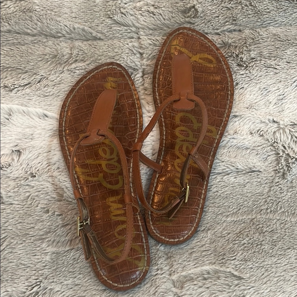 Brown Crocodile-Embossed Sandals